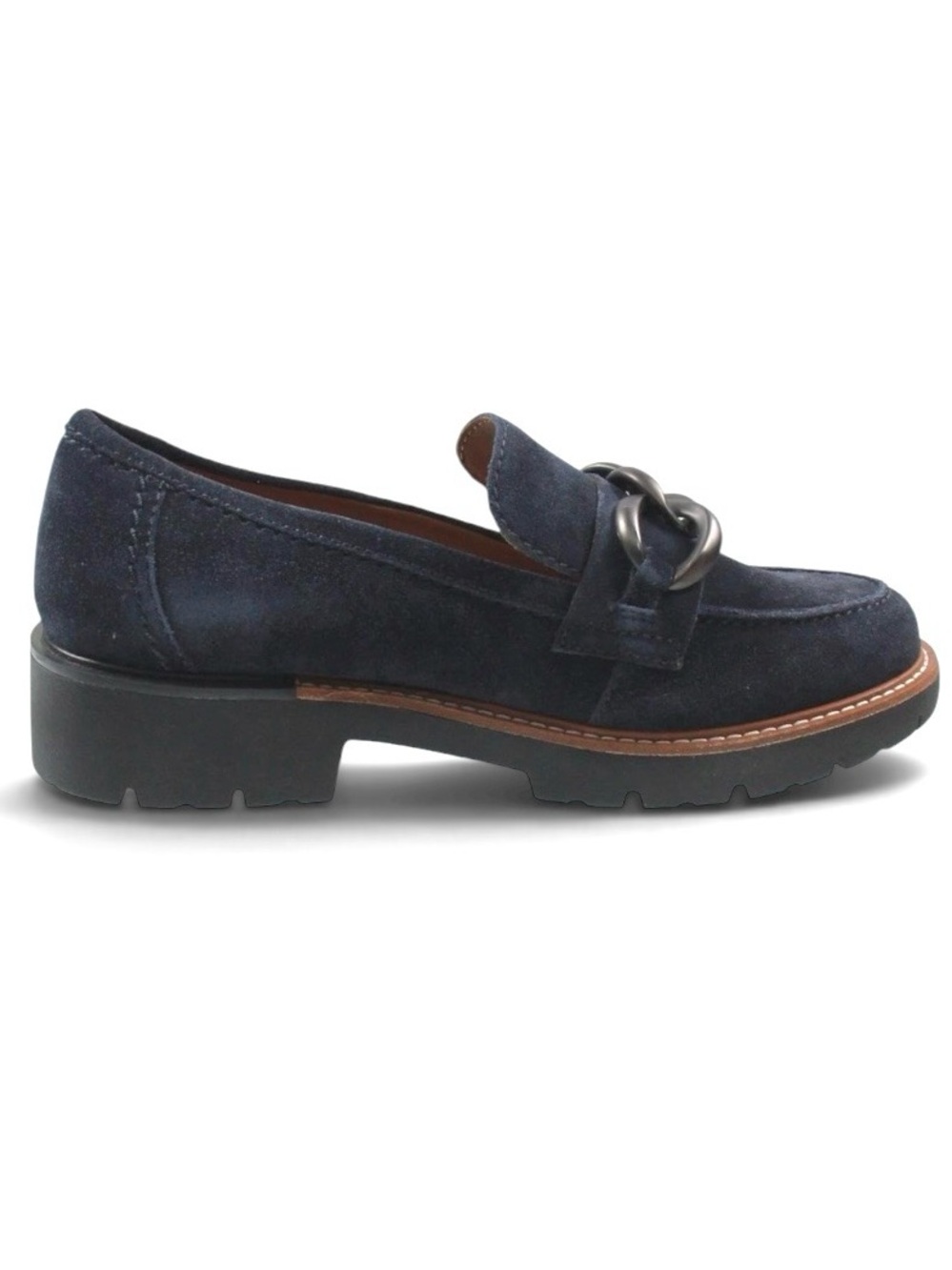Earth Navy Blue Suede Zalor Chain Detail Lug Sole Slip On Loafers Women’s Size 8 - Picture 3 of 13